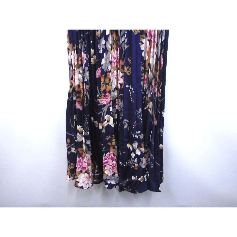 Women's Floral Print A-Line Dress Size S Short Sleeve Navy Blue With Belt - Picture 8 of 9